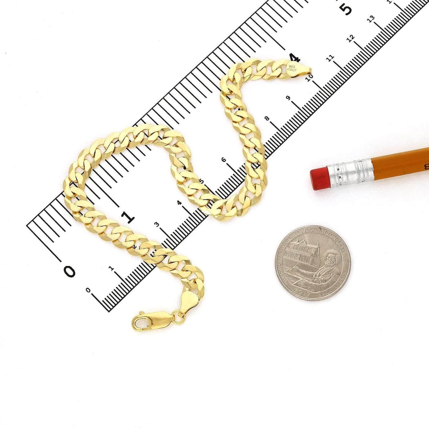 Yellow Gold Over Silver 7.2mm Solid Cuban Bracelet 7", 8", 9.2"
