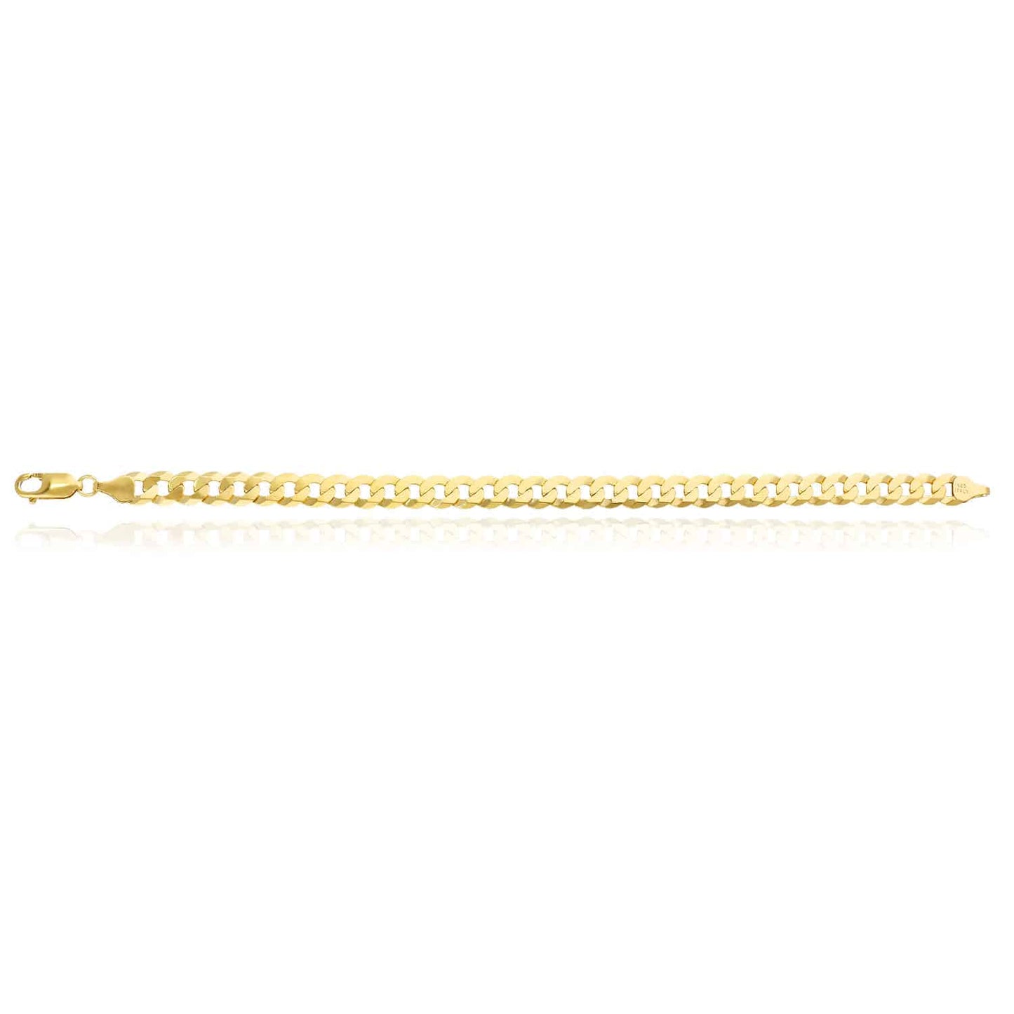 Yellow Gold Plated Over 925 Silver 7.2mm Solid Cuban Bracelet 7", 8", 9.2"