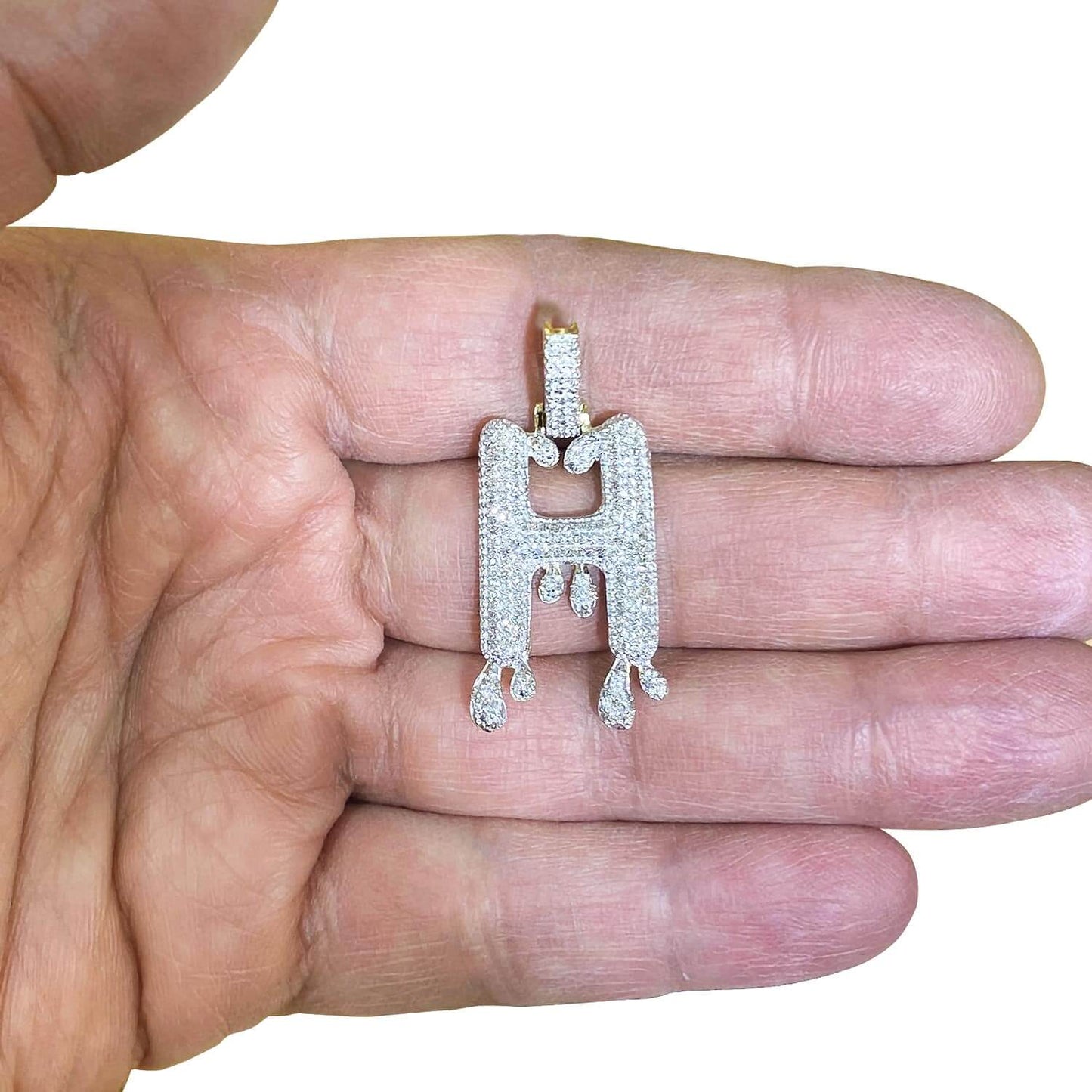 0.65CTW Natural Diamond 10K Gold Dripping Initial Letter Pendant 1.6"