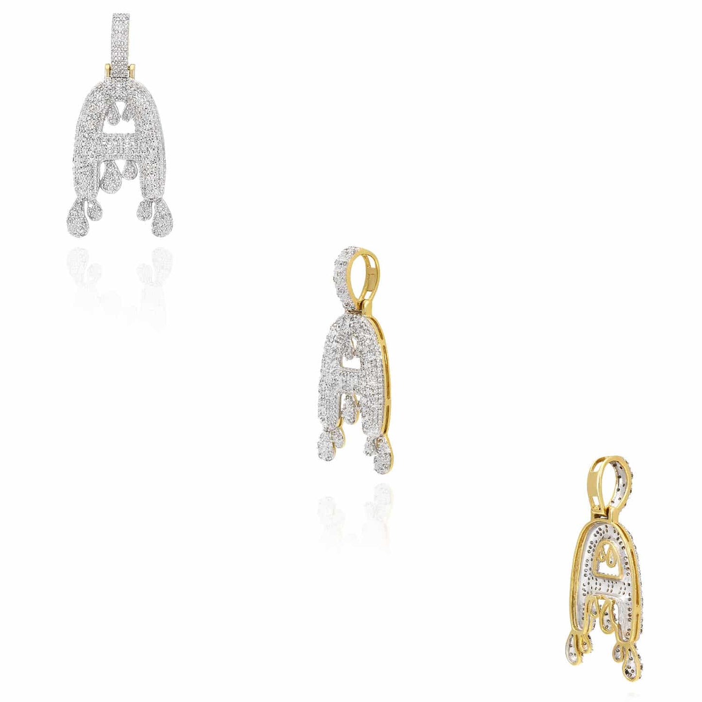 0.65CTW Real Diamond 10K Rea Gold Dripping Initial Letter Pendant 1.6"