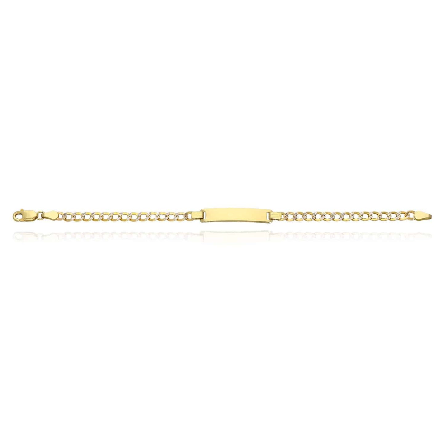 10K Yellow Gold 3.6mm Diamond-Cut Pave Cuban ID Bracelet (Hollow) 6"