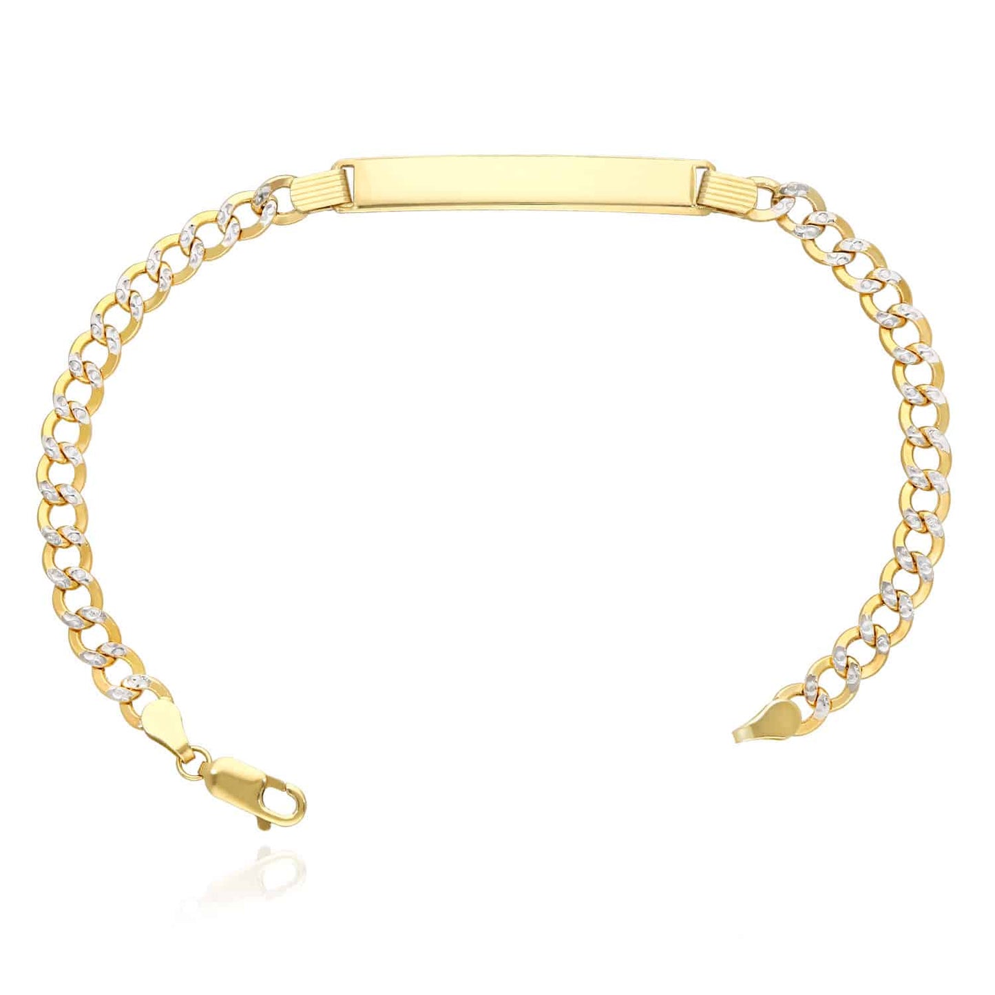 Solid 14K Yellow Gold 5.3mm Diamond-Cut Pave Cuban ID Bracelet 8"