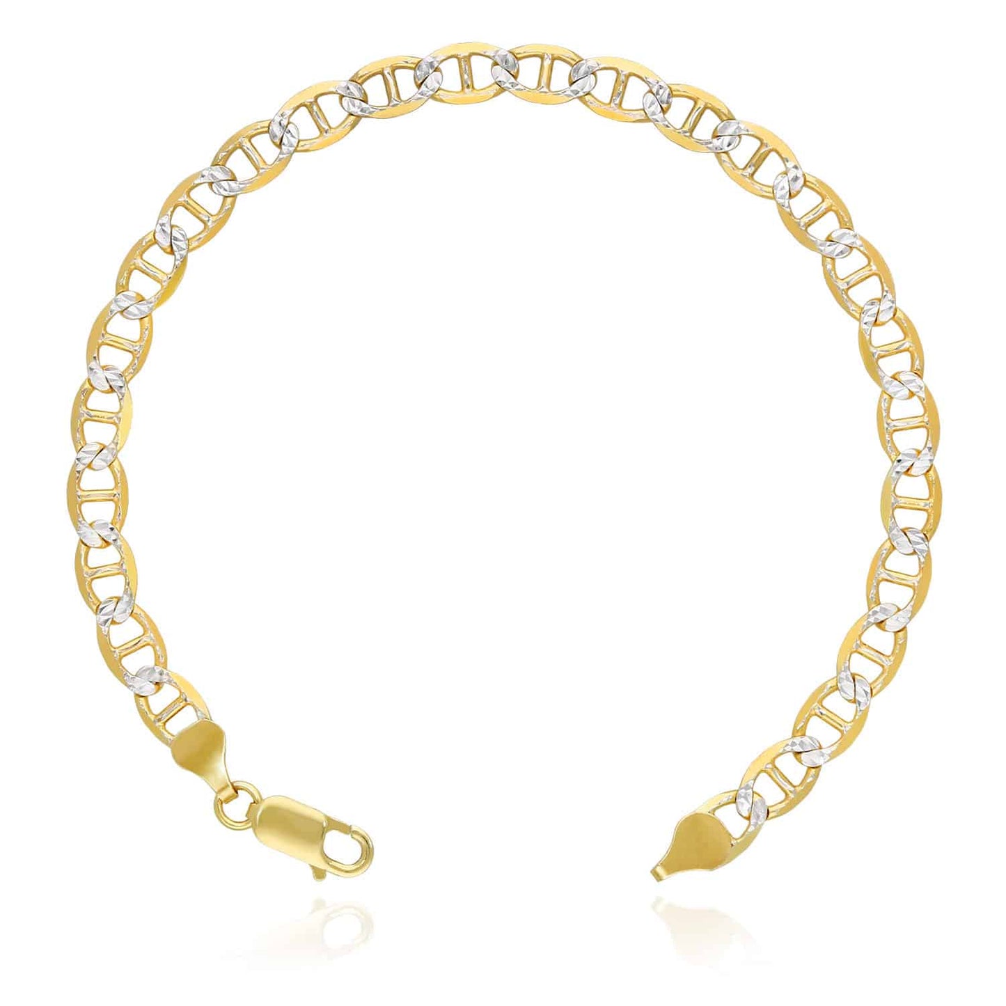 14k Yellow Gold Over Silver Solid 6mm Diamond Cut Anchor Mariner Bracelet 7- 9"