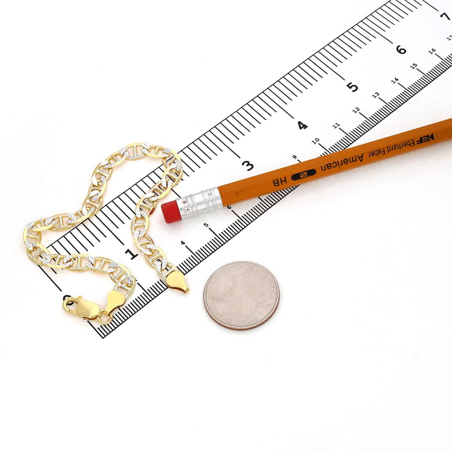 14k Yellow Gold Over Silver Solid 6mm Diamond Cut Anchor Mariner Bracelet 7- 9"