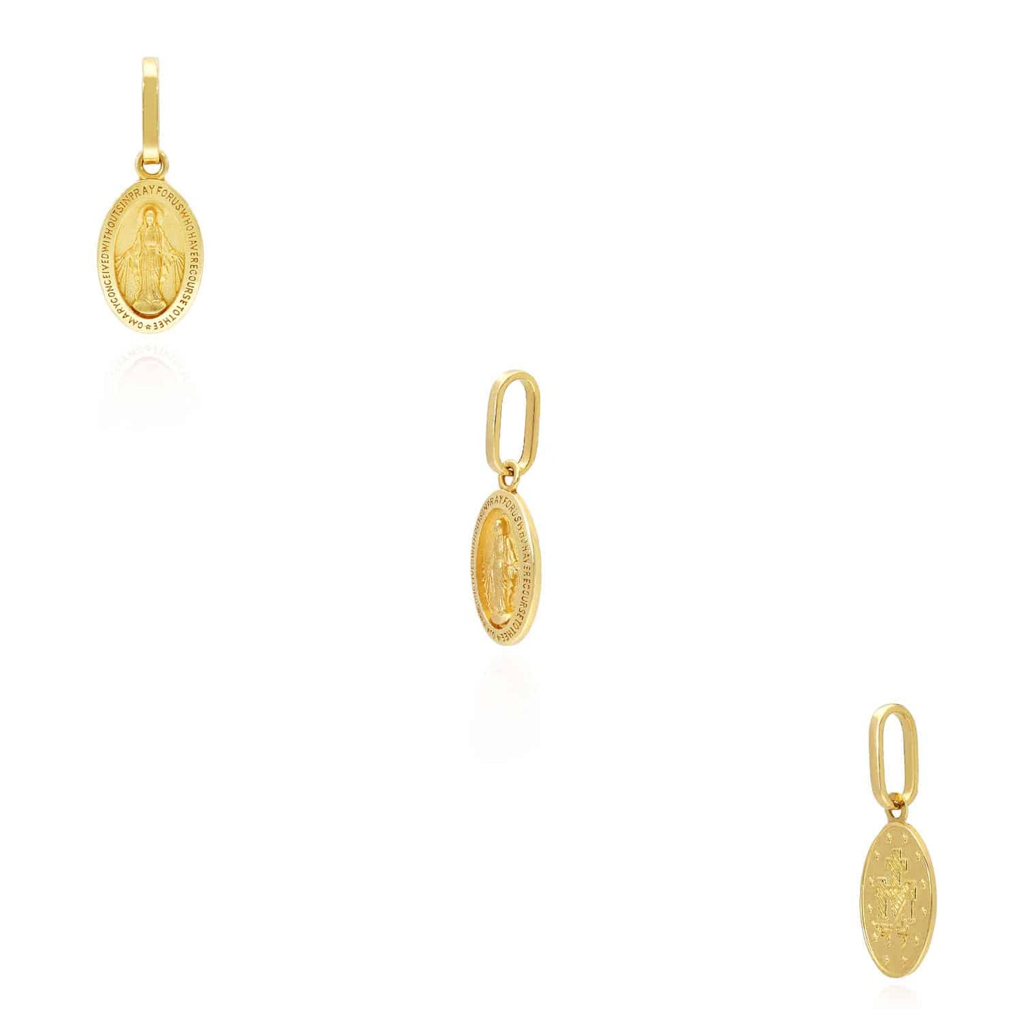 14K Yellow Gold Religious Miraculous Oval Medal Charm Pendant 0.78"