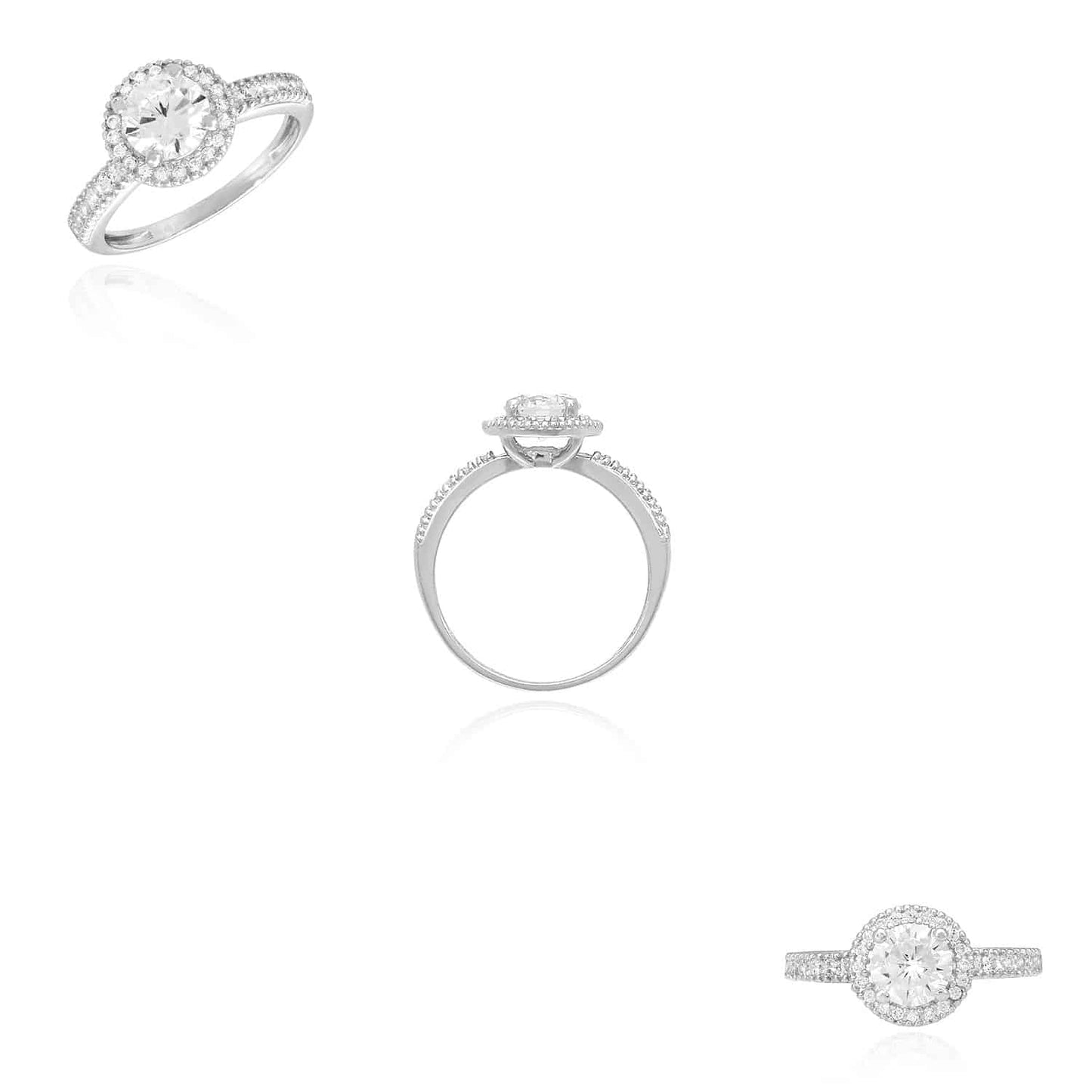 1.5CTW CZ 14K Gold White Round-Cut Halo Engagement Ring