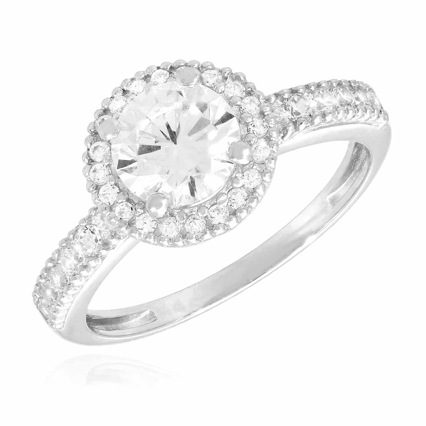 1.5CTW CZ 14K Gold White Round-Cut Halo Engagement Ring