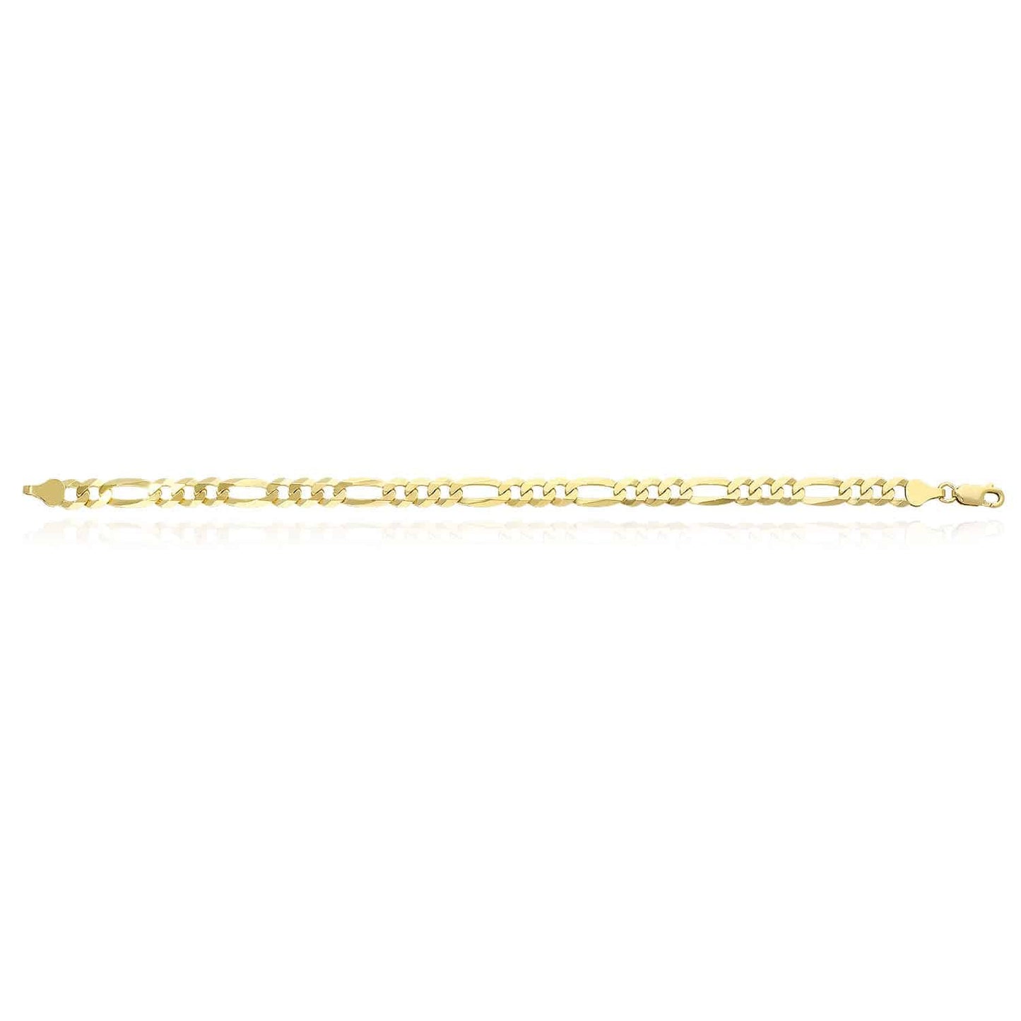 Solid 18K Yellow Gold Over Silver 6.2mm Figaro Bracelet 8"-9"