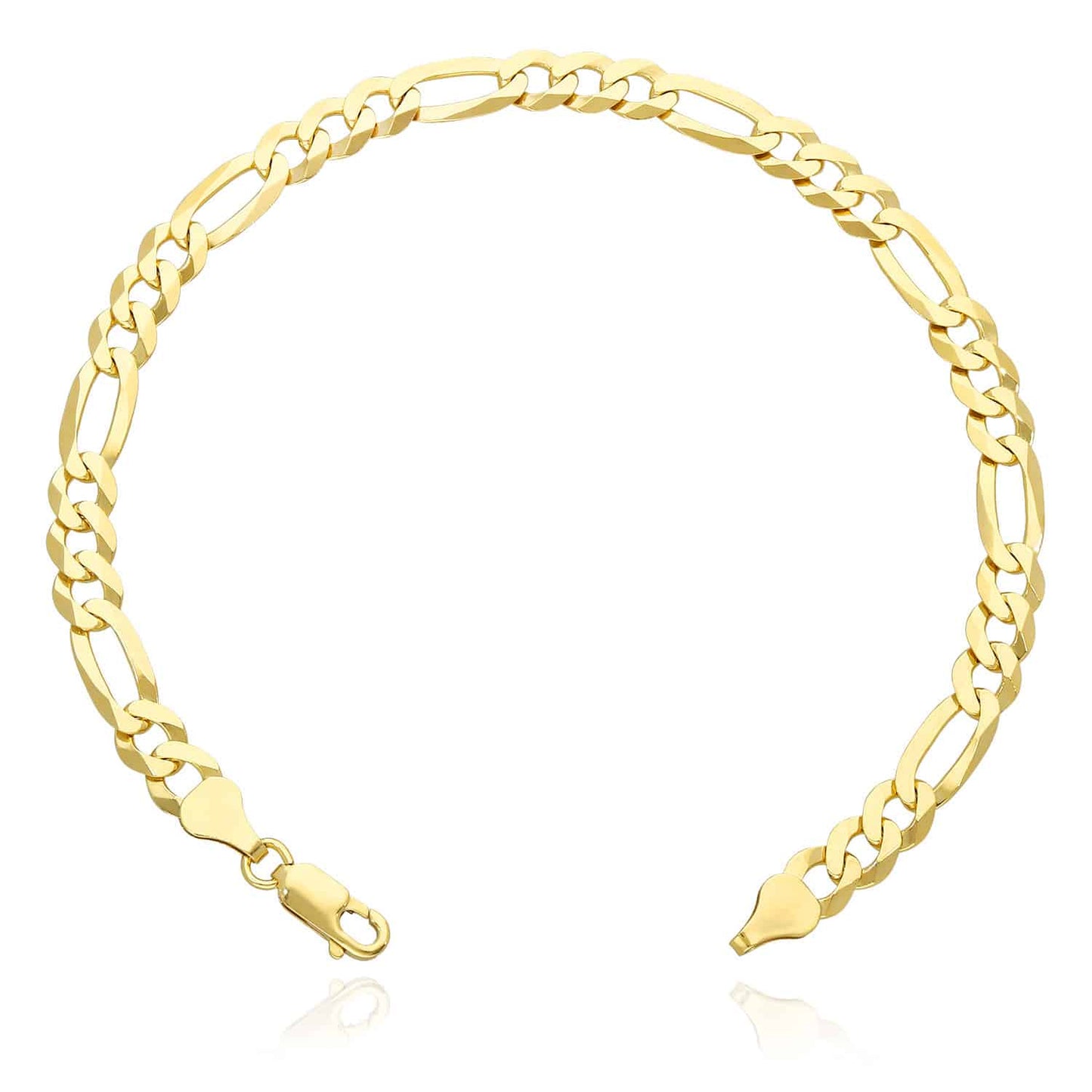 Solid 18K Yellow Gold Over Silver 6.2mm Figaro Bracelet 8"-9"
