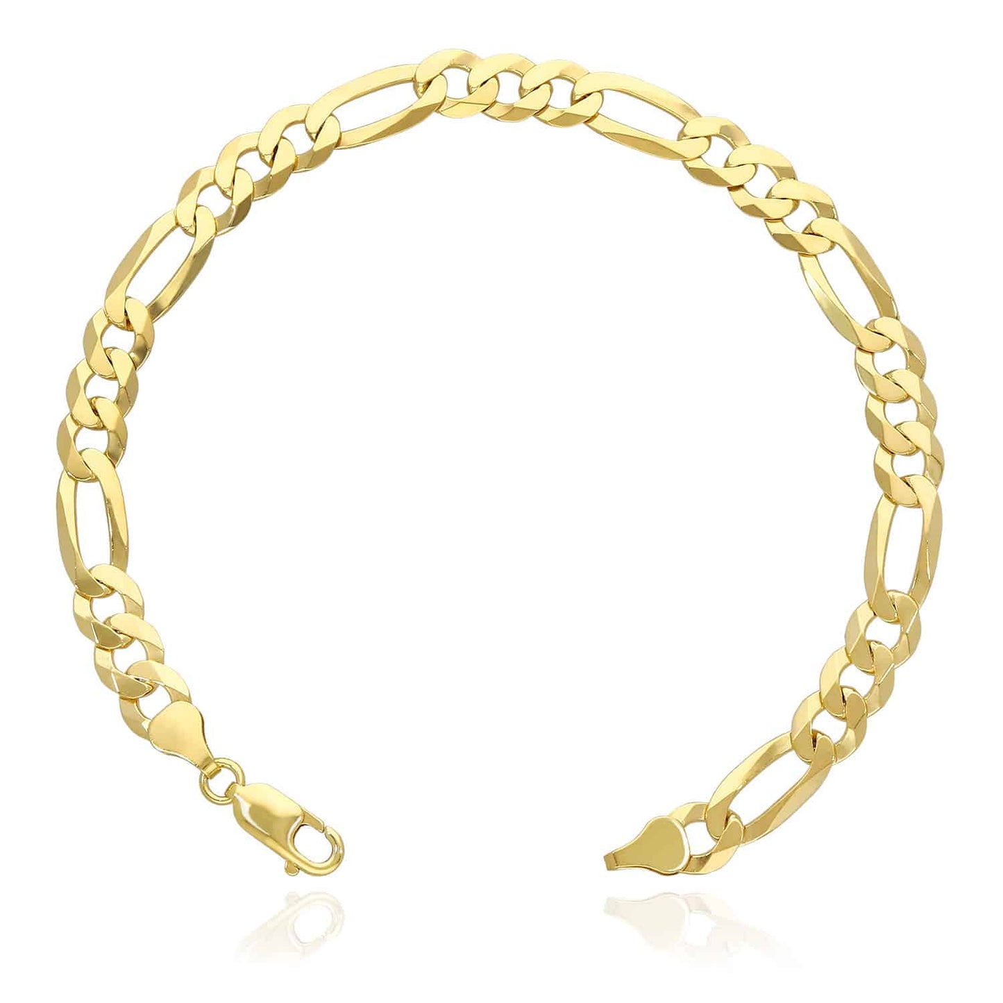 14K Yellow Gold Over Silver 7.3mm Figaro Bracelet 7" 8" 9"