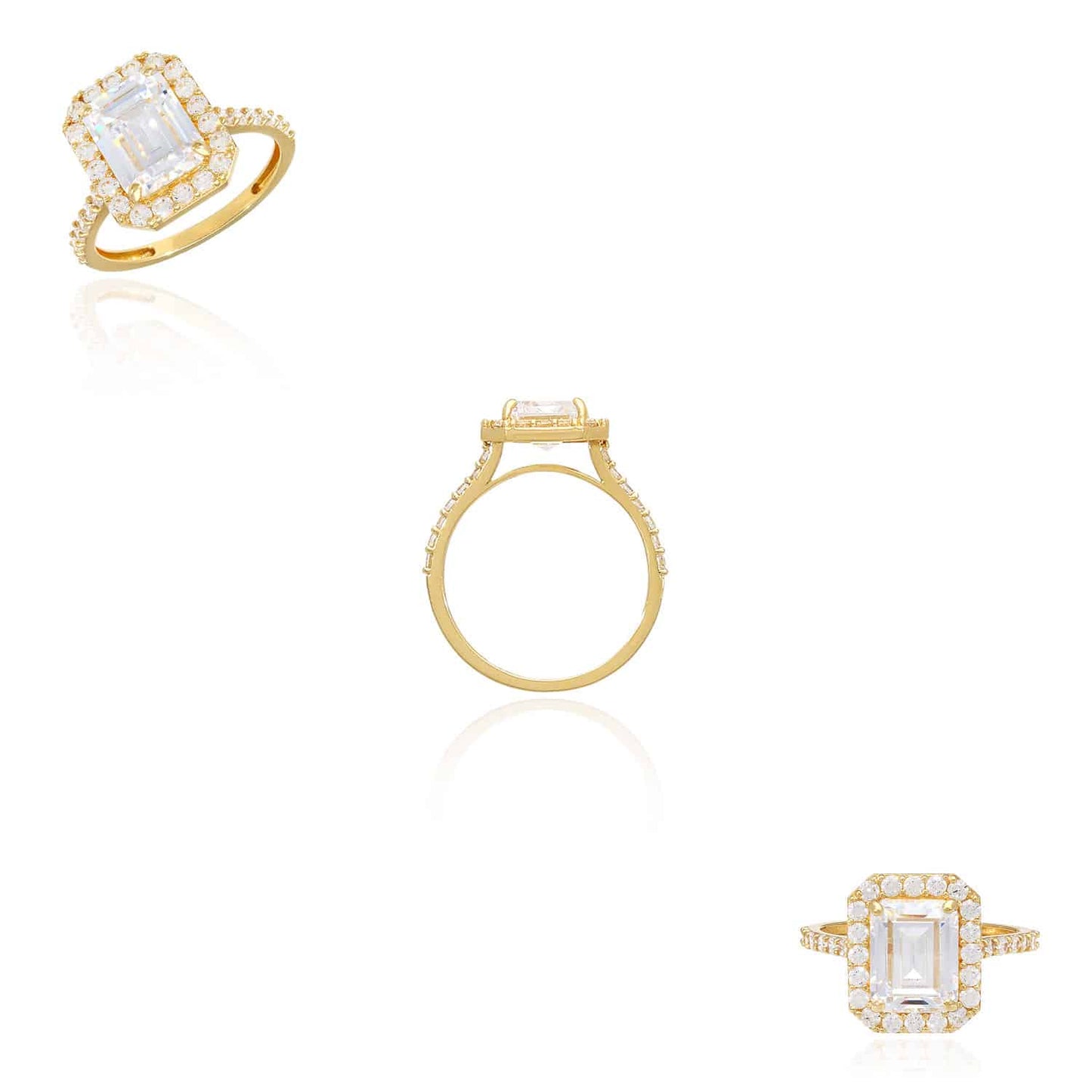 3.70CTW CZ Halo Emerald-Cut 14K Gold Yellow Engagement Ring