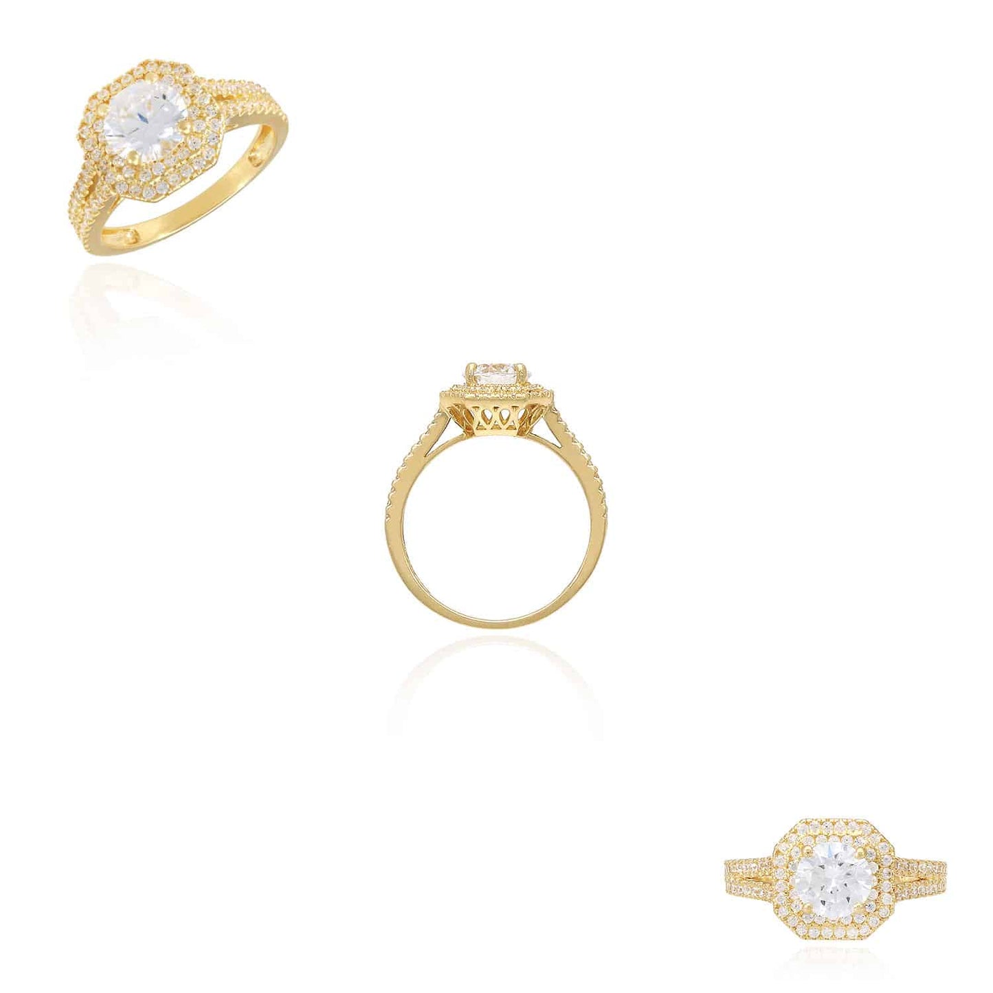 1.60CTW CZ Round 14K Yellow Gold Halo Engagement Ring