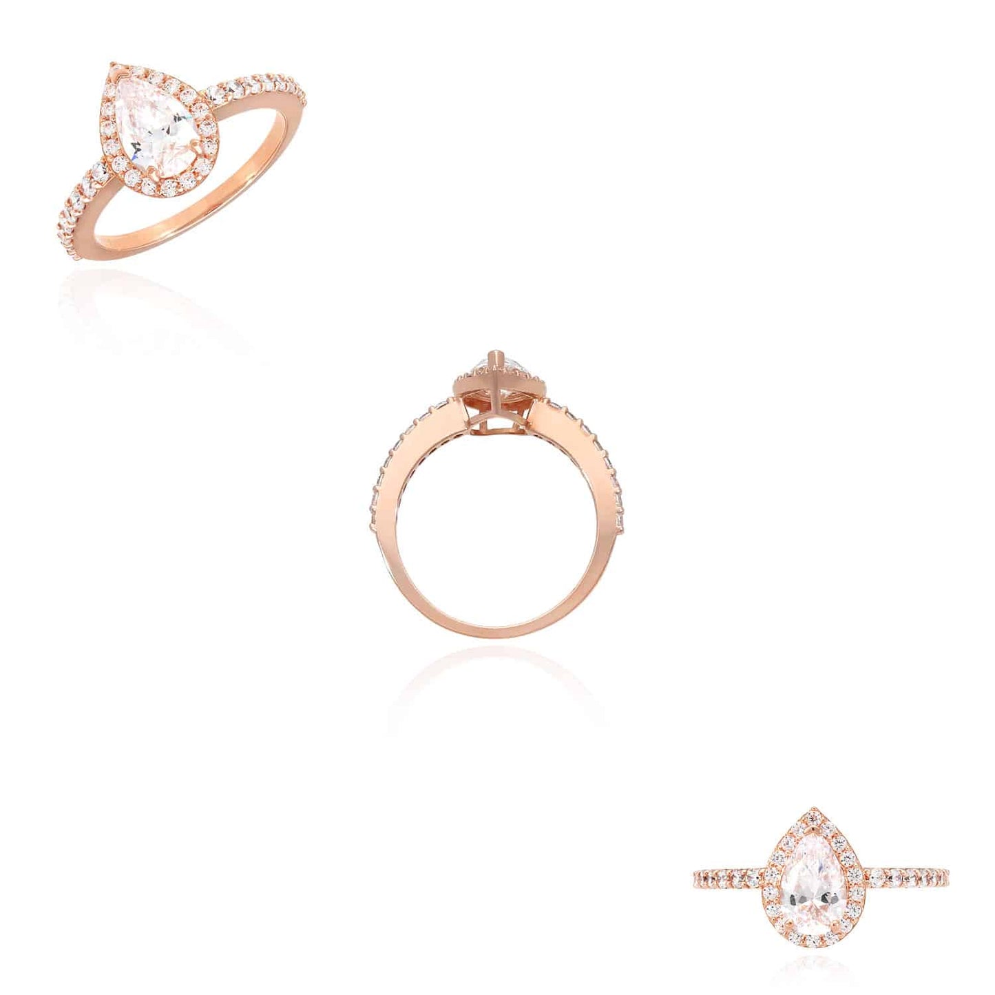 1.10CTW Pear Shaped Halo CZ 14K Gold Rose Engagement Ring