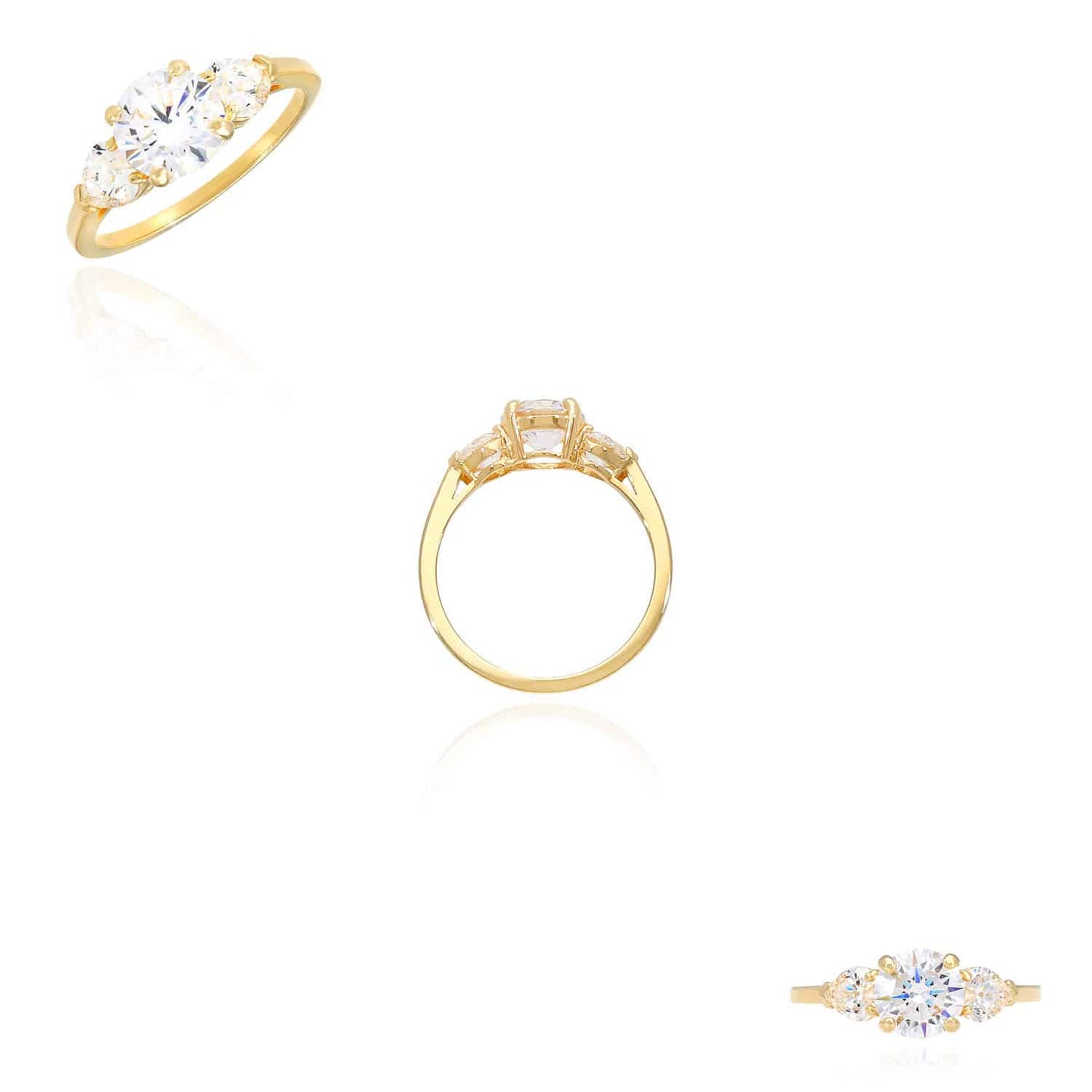 1.50CTW 3-Stone Round Heart CZ 14K Yellow Gold Engagement Ring