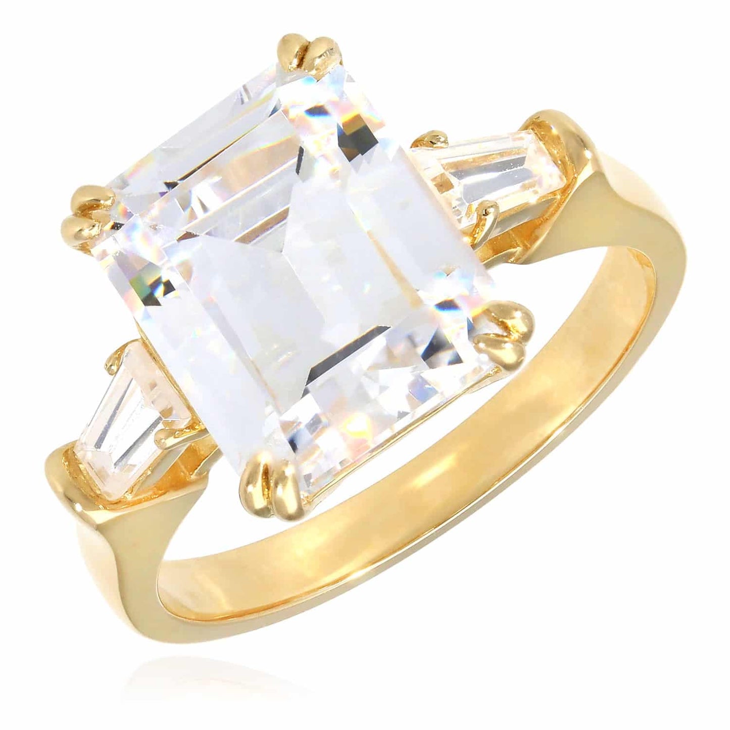 3.3CTW 3-Stone Radiant Baguette CZ 14 Gold Yellow Engagement Ring