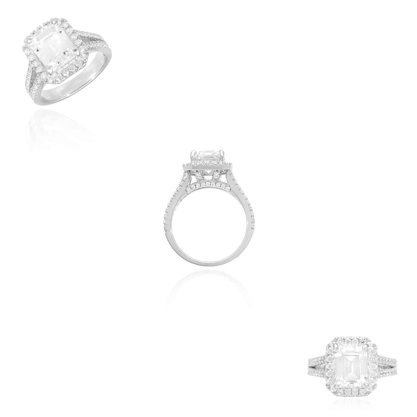 4CTW CZ Emerald-Cut Split Halo 14K Gold White Engagement Ring