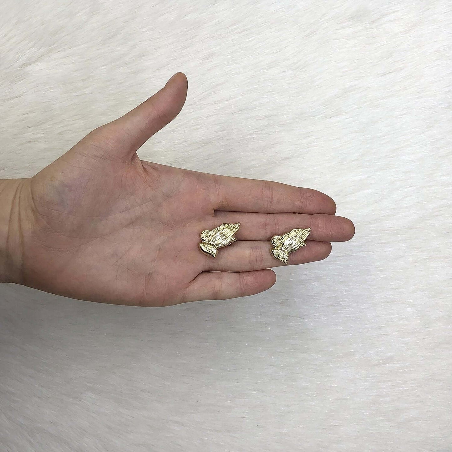10K Gold Religious Praying Hand Push Back Stud Earrings