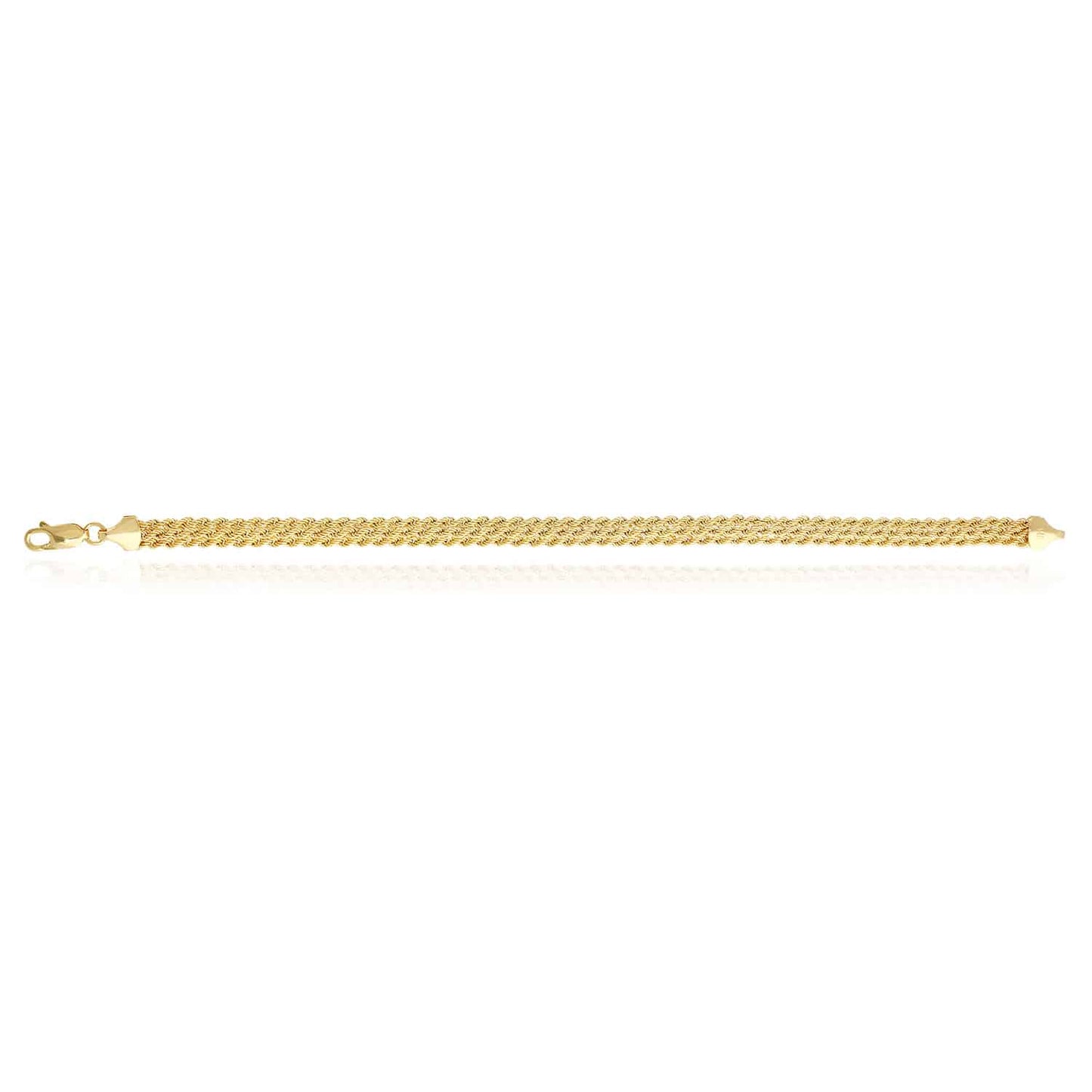 14K Yellow Gold 5.6mm 3-Row Hollow Rope Bracelet 7.5"