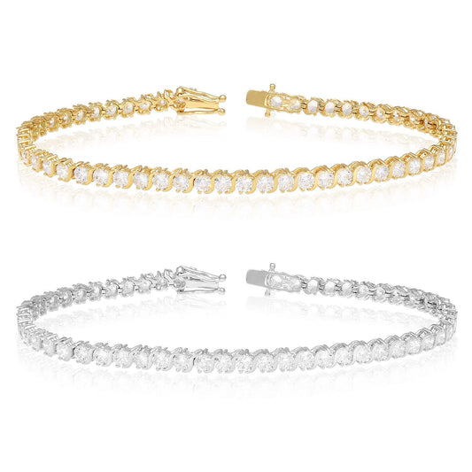 14K Yellow Gold 5.5CT CZ Round S-Link Tennis Bracelet 7.5"