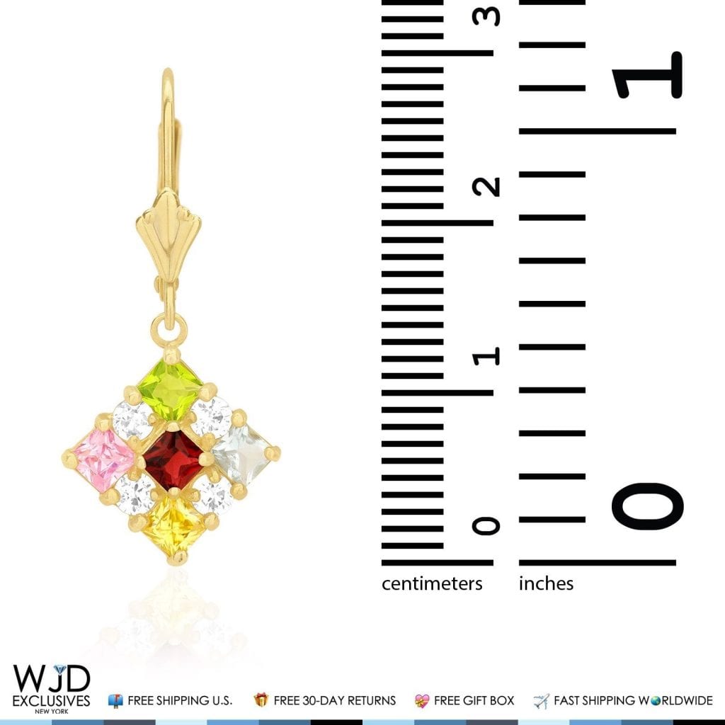 2.50CTW Multi-Color Simulated Gemstone 14K Yellow Gold Dangle Drop Earrings