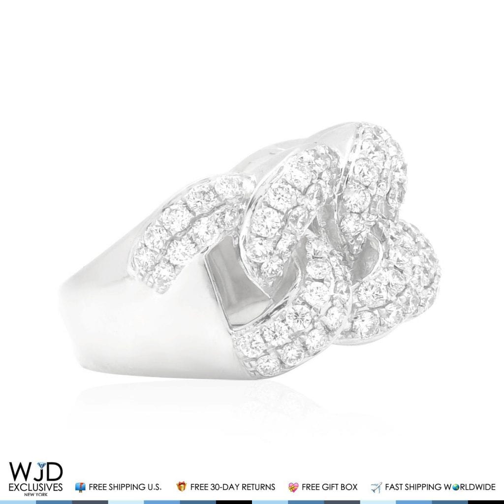 2.50Ct Real Diamond 14K Real Gold White Miami Cuban Ring Size 9-12