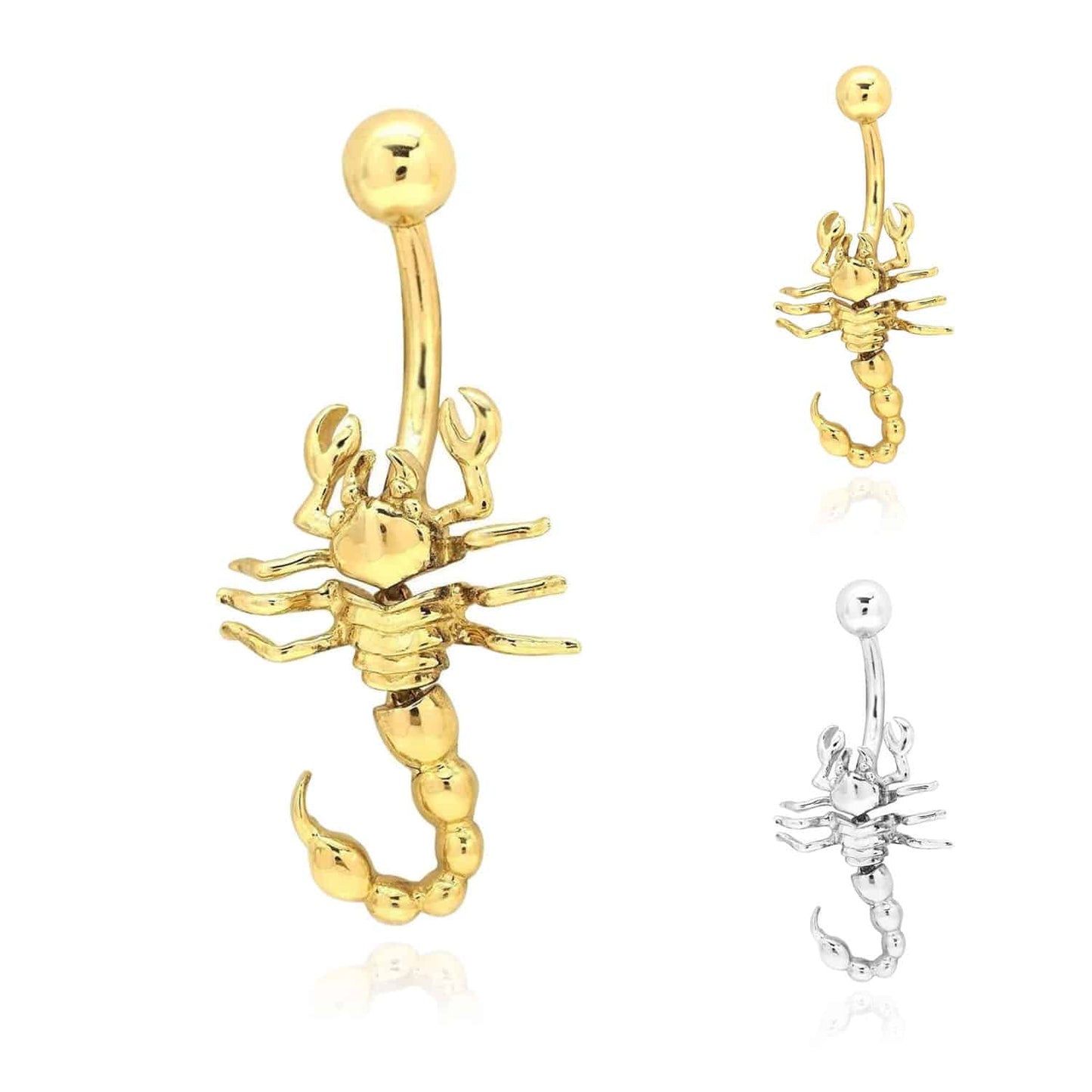 14K Real Gold White 14G Gauge Scorpion Charm Belly Button Navel Ring