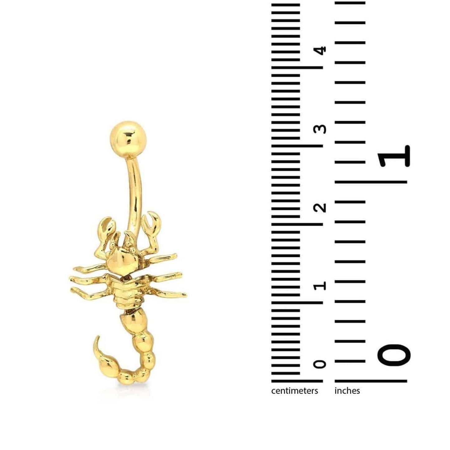 14K Real Gold White 14G Gauge Scorpion Charm Belly Button Navel Ring
