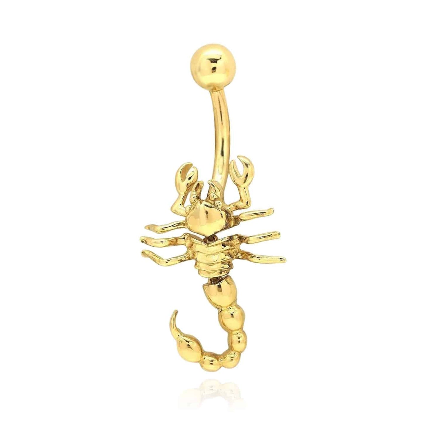 14K Real Gold White 14G Gauge Scorpion Charm Belly Button Navel Ring