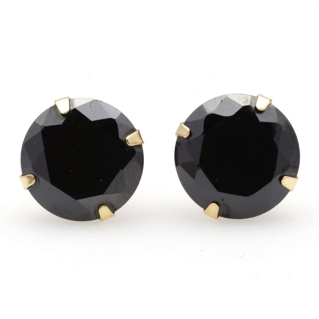 14K Yellow Gold 2.5Ct Simulated Black Diamond Round Push Back Stud Earrings 7mm