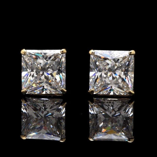 14K Yellow Gold 2.50Ct CZ Princess Screw Back Stud Earrings 7mm