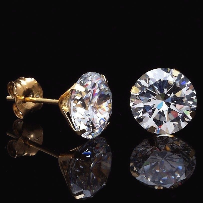 2.50Ct CZ 14K Yellow Gold Round Cut Push Back Stud Earrings 7mm