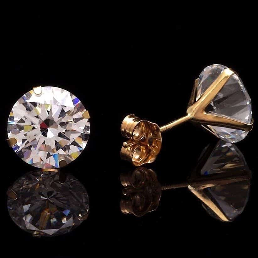 2.50Ct CZ 14K Yellow Gold Round Cut Push Back Stud Earrings 7mm