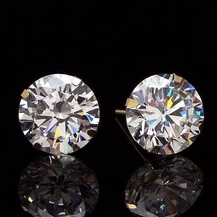 2.50Ct CZ 14K Yellow Gold Round Cut Push Back Stud Earrings 7mm