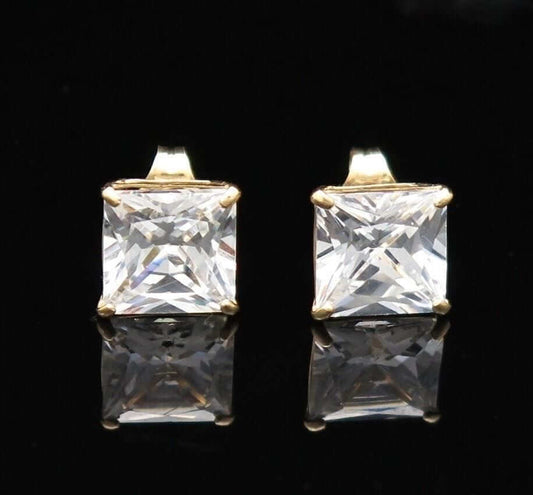 2.5Ct CZ Princess-Cut 14K Yellow Gold Push Back Stud Earrings