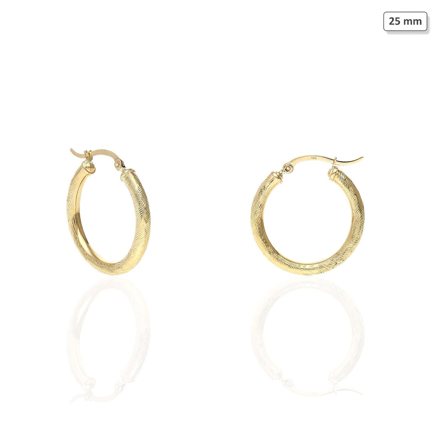 10K Yellow Gold 3mm Tube Twisted Textured Hoop Earrings 19mm-58mm