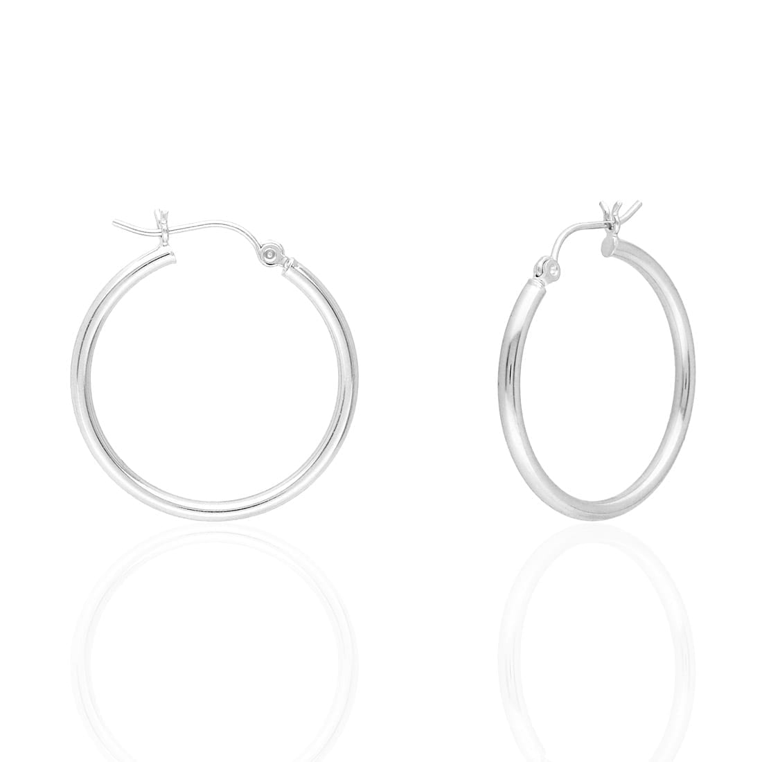 14K Yellow White Gold 2mm Round Hoop Earrings 22mm-76mm