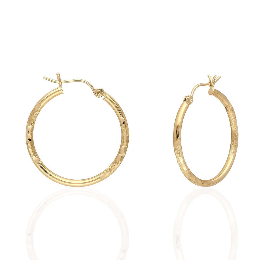 14K Yellow Gold 2mm Diamond-Cut Round Hoop Earrings 22-76mm
