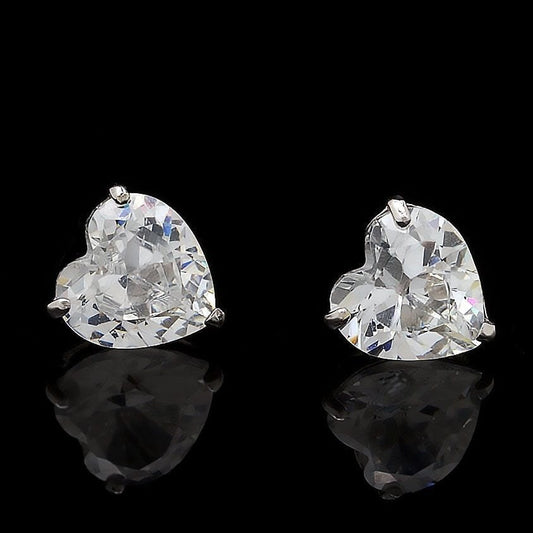 2Ct Brilliant CZ Heart Push Back Stud Earrings 14K White Gold