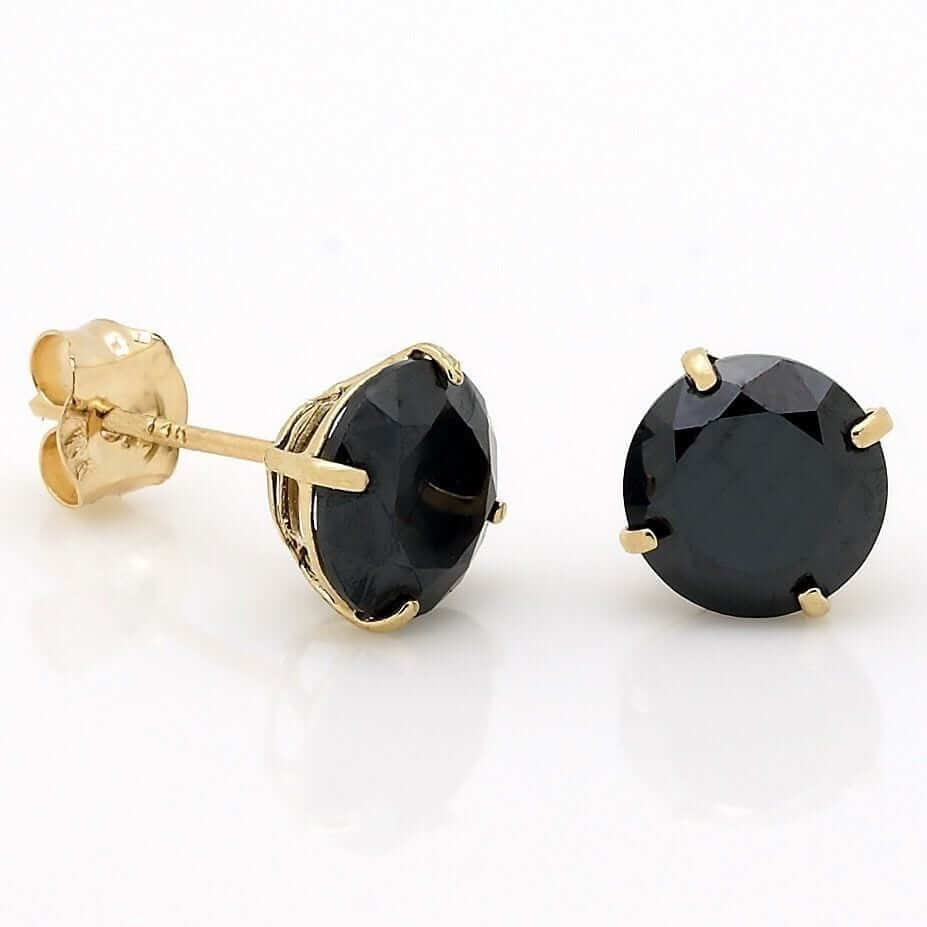 2CTW Simulated Black Diamond Round 14K Yellow Gold Pushback Stud Earrings 6mm