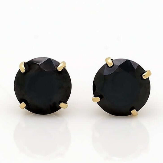 2CTW Simulated Black Diamond Round 14K Yellow Gold Pushback Stud Earrings 6mm