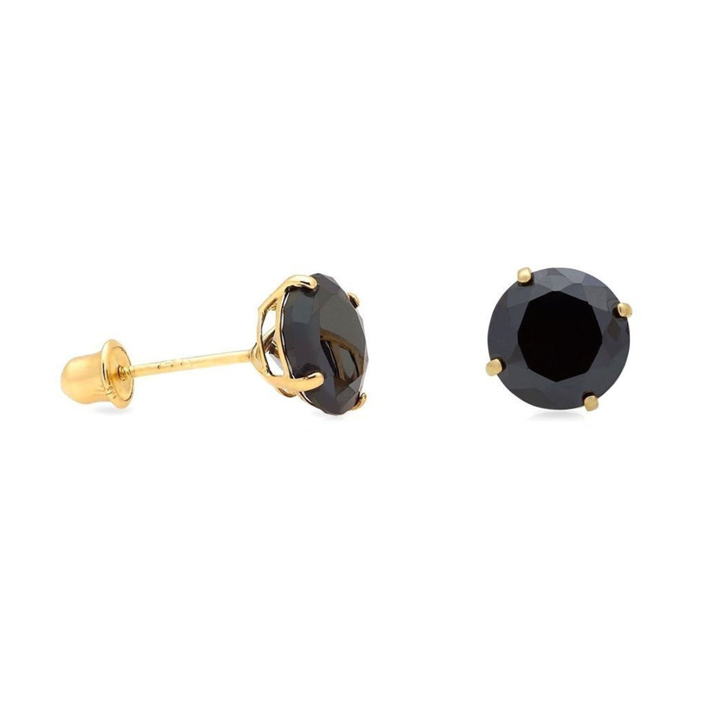 2Ct Simulated Black Diamond Round-Cut Stud Earrings 14K Yellow Gold Screw Back