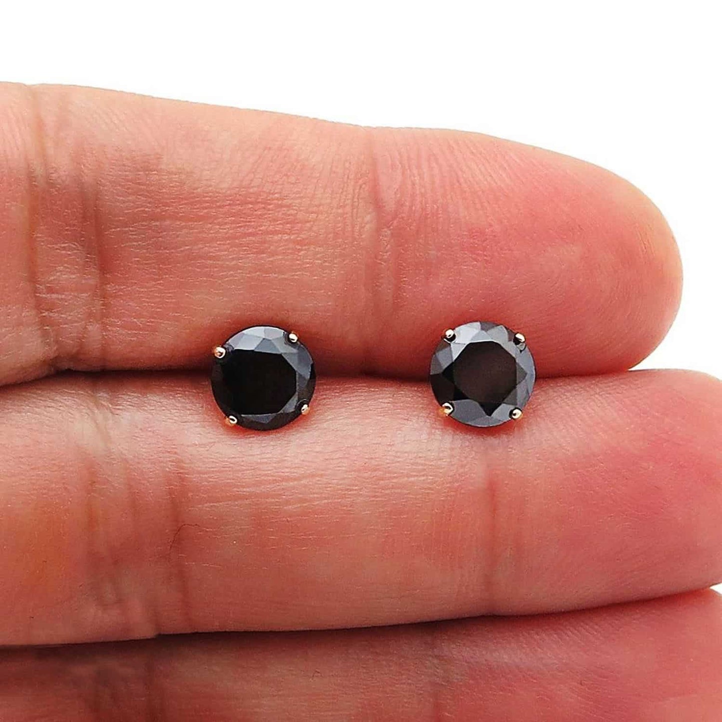2Ct Simulated Black Diamond Round-Cut Stud Earrings 14K Yellow Gold Screw Back