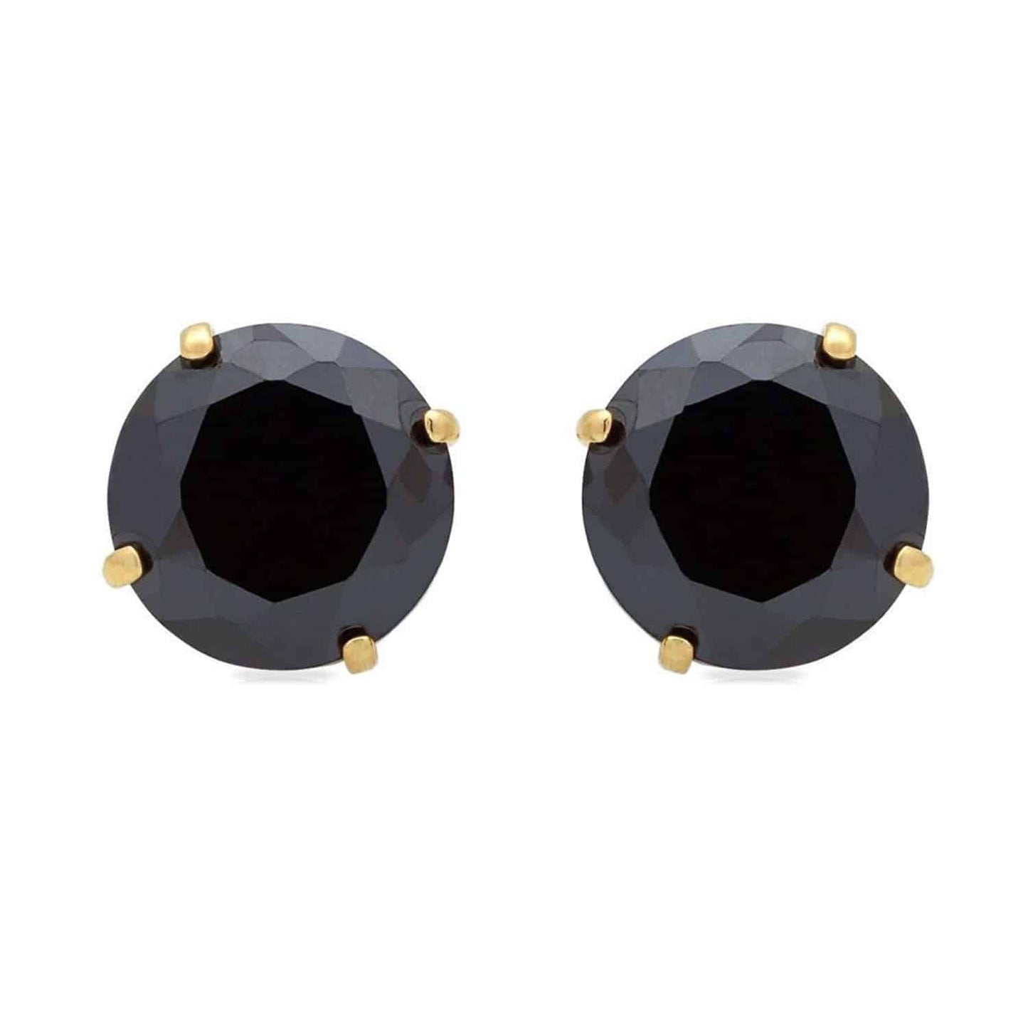 2Ct Simulated Black Diamond Round-Cut Stud Earrings 14K Yellow Gold Screw Back