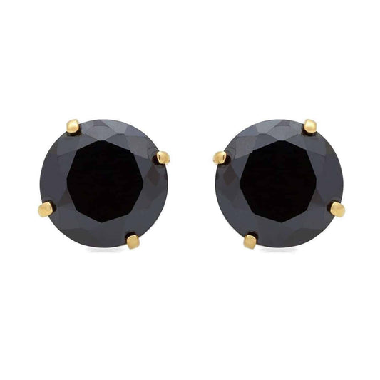 2Ct Simulated Black Diamond Round-Cut Stud Earrings 14K Yellow Gold Screw Back