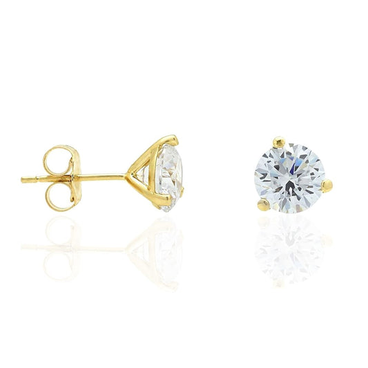14K Yellow Gold 2Ct Round Solitaire Stud Earrings Martini 6mm