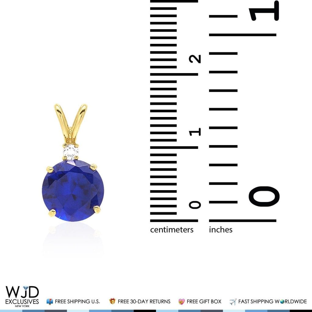 2Ct CZ And Blue Sapphire Solitaire Charm Pendant 14k Yellow Gold
