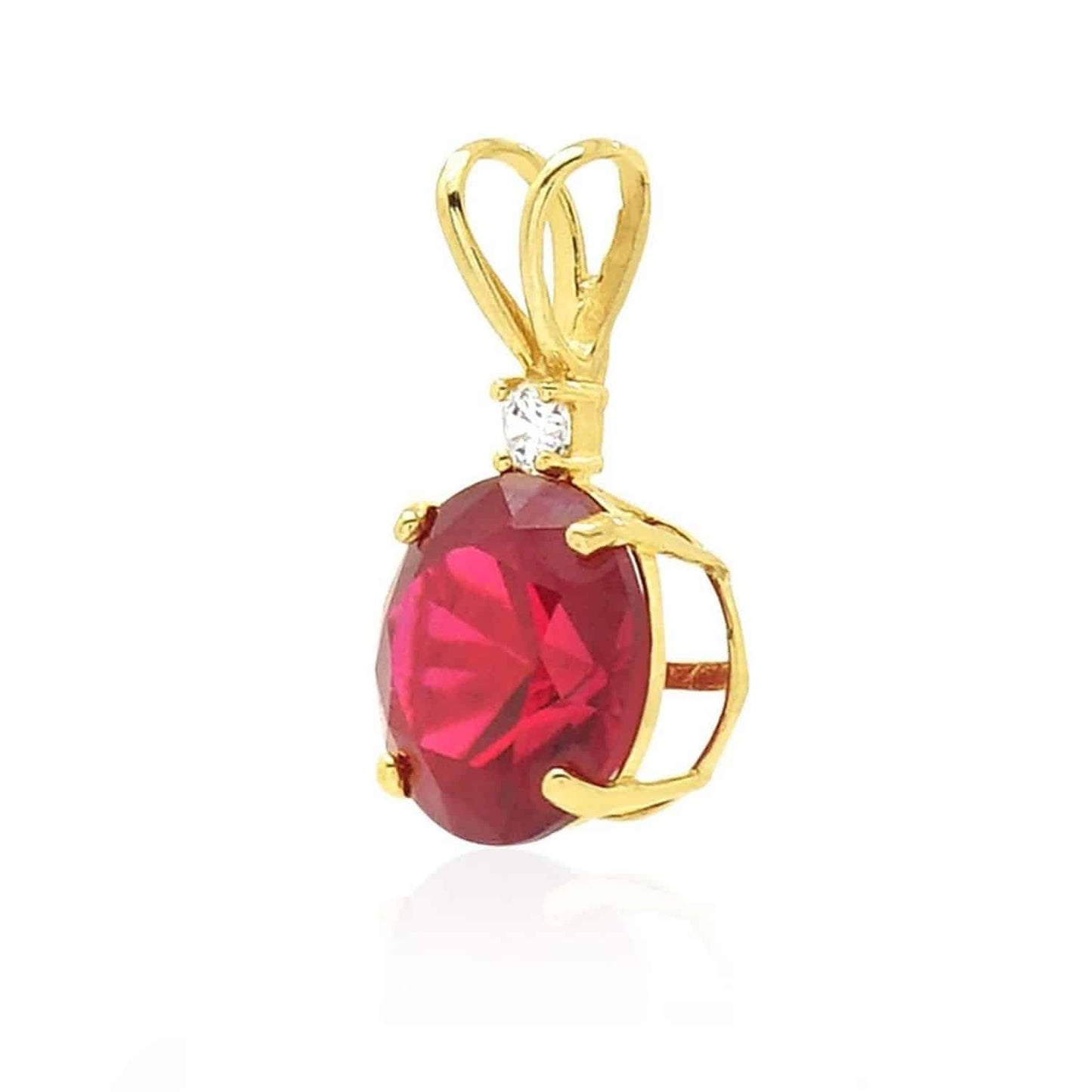 2Ct CZ & Ruby Solitaire Charm Pendant 14k Solid Yellow Gold 0.6"