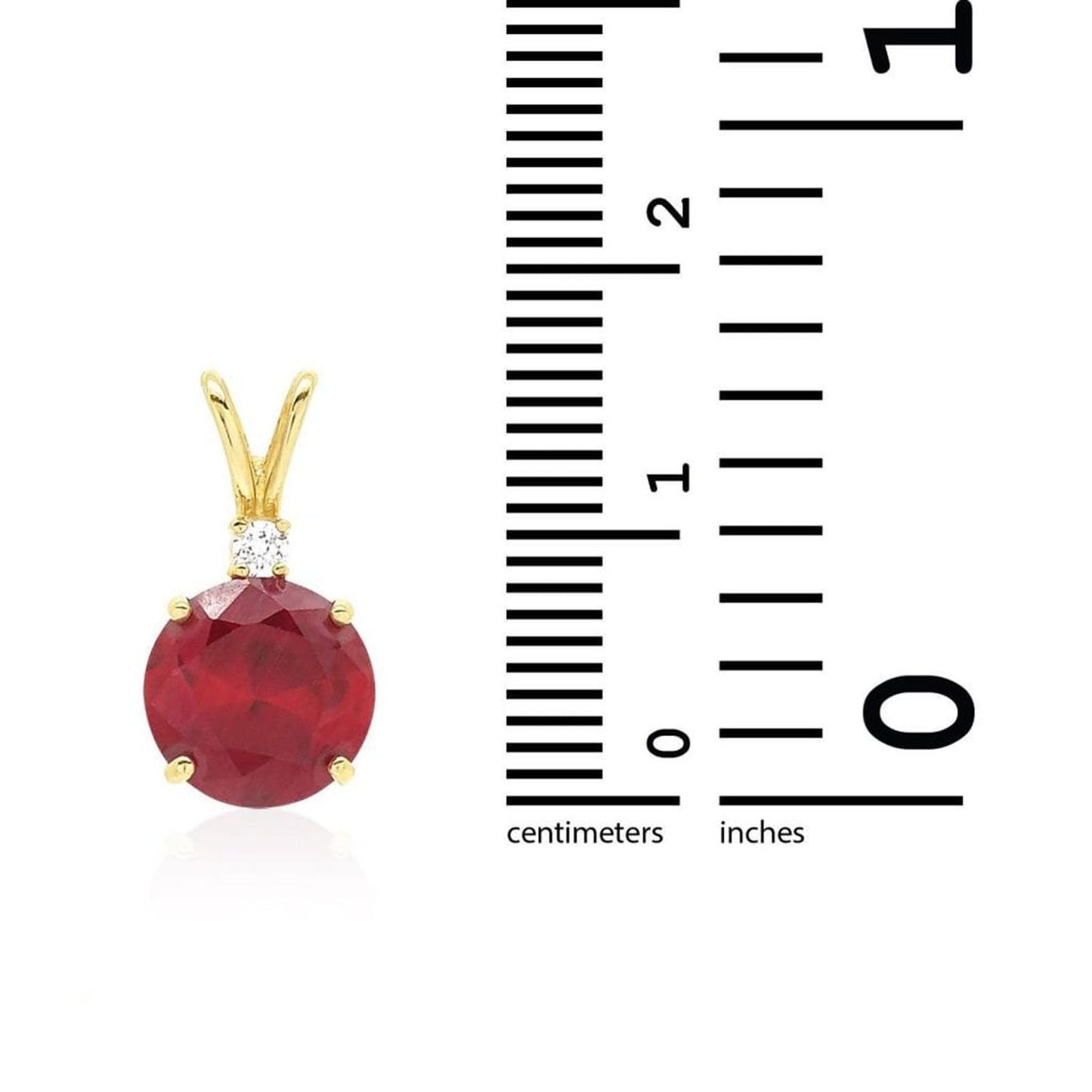2Ct CZ & Ruby Solitaire Charm Pendant 14k Solid Yellow Gold 0.6"