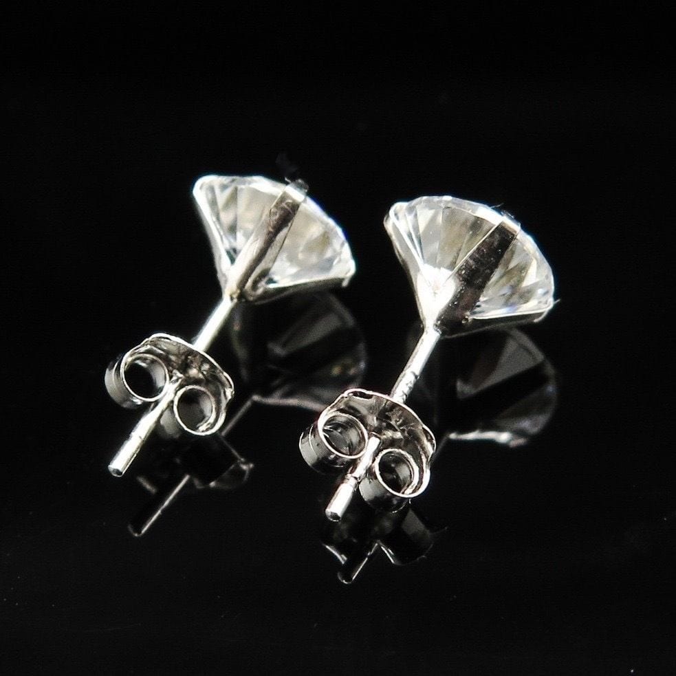 2CTW CZ 14K White Gold Brilliant-Cut Push Back Stud Earrings 6mm