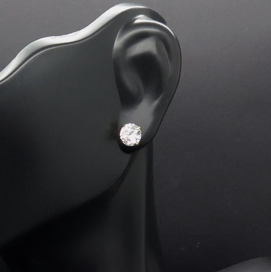 2CT CZ 14K Yellow Gold Round Brilliant Screwback Earrings 6mm